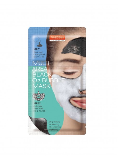 Двухкомпонентная кислородная очищающая маска Multi-Area Black O2 Bubble Mask / 20 г "Purederm"