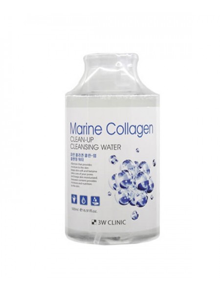 Очищающая вода Marine Collagen, 500 мл "3W Clinic"