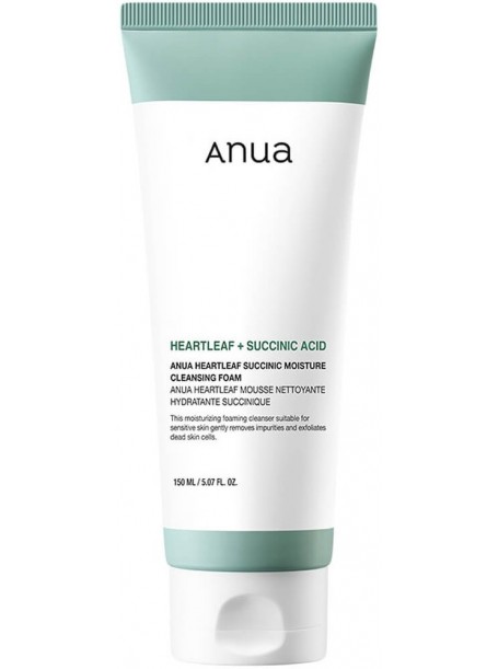Гель-пенка для умывания с янтарной кислотой Heartleaf Succinic Moisture Cleansing Foam "Anua"