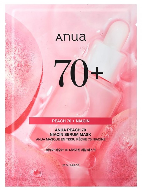 Тканевая маска с персиком для сияния кожи Peach 70% Niacin Serum Mask 25 мл "Anua"
