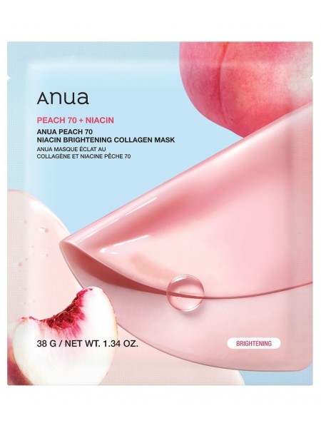 Осветляющая гидрогелевая маска с персиком Anua Peach 70 Niacin Brightening Collagen Mask 38г "Anua"