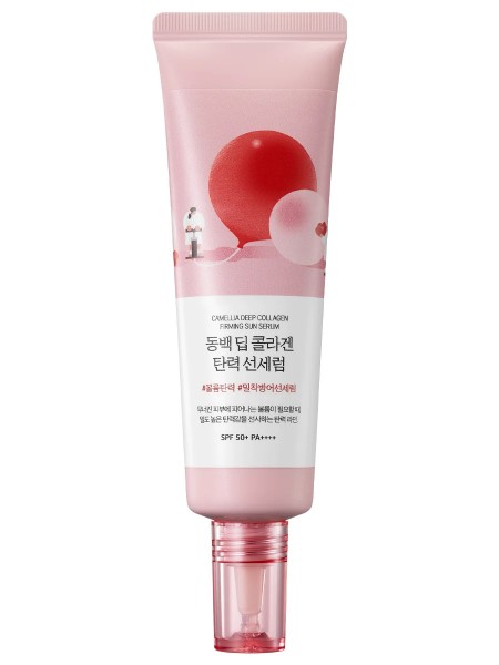 Солнцезащитная сыворотка с экстрактом камелии и коллагеном SPF50 Camellia Deep Collagen Firming Sun Serum 50 мл  "Round Lab"