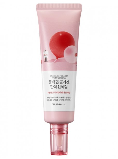 Солнцезащитная сыворотка с экстрактом камелии и коллагеном SPF50 Camellia Deep Collagen Firming Sun Serum 50 мл  "Round Lab"