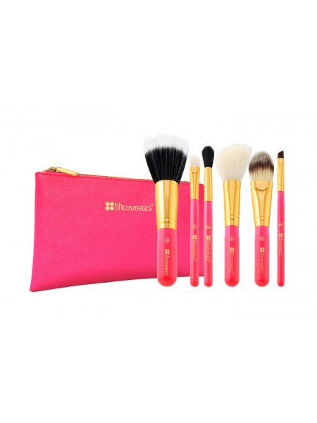 Набор кистей в косметичке Neon Pink - 6 Piece Brush Set with Cosmetic Bag  "BH Cosmetics"