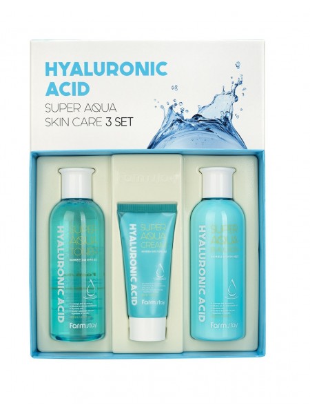 Набор средств по уходу за кожей Hyaluronic Acid Super Aqua Skin Care 3 set "FarmStay "