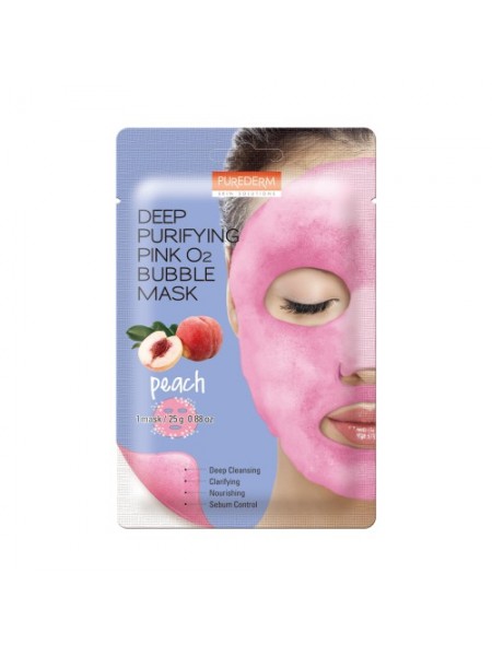 Кислородная маска Deep Purifying Pink O2 Bubble Mask Peach с экстрактом персика "Purederm"