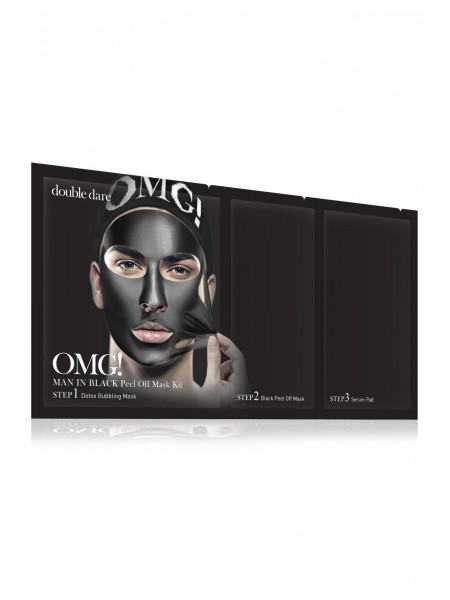 Комплекс мужских масок трехкомпонентный «Смягчение и восстановление» Man In Black Peel Off Mask Ki "Double Dare"