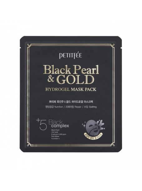 Гидрогелевая маска для лица с черным жемчугом Black Pearl & Gold Hydrogel Mask Pack "Petitfee "