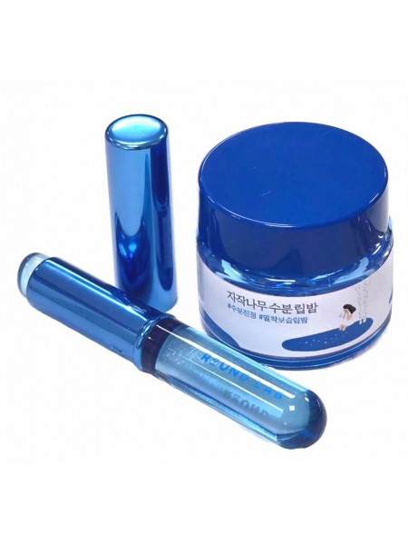 Интенсивно увлажняющий бальзам для губ с аппликатором Birch Juice Moisturizing Lip Balm Set "Round Lab"